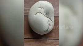Chinese artist paints landscape scene on a stone