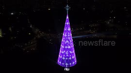 Christmas tree measuring 57 meters high installed in Sao Paulo, Brazil