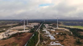 Construction of new giant wind turbines near Wareham in Dorset nearing completion following 20-year planning battle.