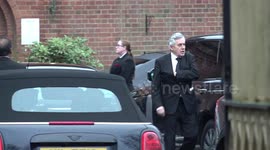 Starmer, Blair and Gordon depart funeral service of Baroness Glenys Kinnock in London, UK