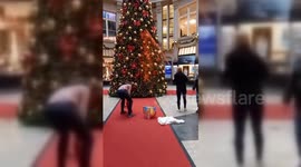 German Climate Activists Spray Christmas Tree Orange in Berlin, Germany