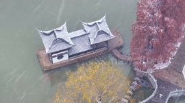 Snow Covers The Qingyan Garden in Huaian, China