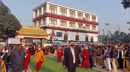 The Buddhist Spritual Holiness Dalai Lama offered prayers for world peace in the sanctum sanctorum of Mahabodhi temple