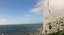Vertical crack in Beachy Head Cliff, aobve beachy Head lighthouse, East Sussex, Britain.