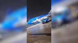 Parked Boeing 737 spins on runway as storm batters Argentina airport