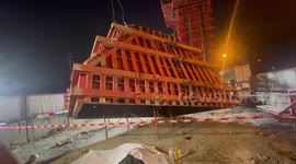 Builder crushed to death steel equipment falling from road construction