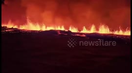 Aerial footage of volcanic eruption on Iceland's Reykjanes peninsula