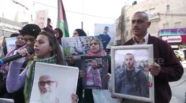 Palestinians participate in a protest in support of prisoners, in the Jenin in the West Bank.