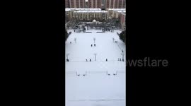 University Students Creatively Embrace Winter with Paintings on Snow in Changchun, Jilin, China
