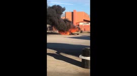 At rest area car pulls next to me smoking. I pull away and it explodes