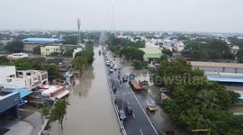 Drone footage of floods ravaging towns across India's Tamil Nadu