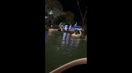 Pedalo chaos! Couple accidentally crash into water feature on boating lake