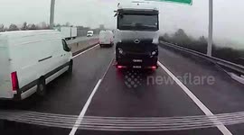 Truck wobbles and topples over in Czech Republic