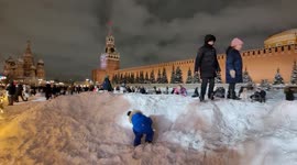 Residents enjoy record heavy snow in Moscow, Russia