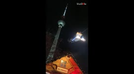 Santa Claus in his sleigh flying on Christmas market at Opernpalais