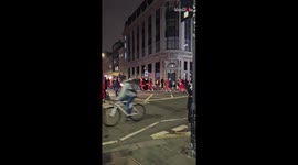 Santa Claus saves fuel money by choosing roller-blades as his mode of transport