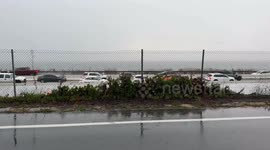 Flooding slows traffic on 101 northbound near Santa Barbara, California
