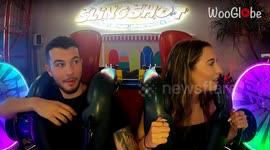 Man's hilarious reaction after girlfriend convinces him to get on a wild park ride