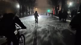 China: Snow Blown By Wind On Shenyang Road Looks Like Sea Waves