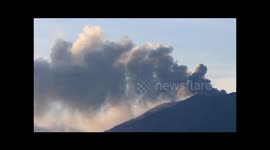 Mount Marapi Eruption Forces Closure of West Sumatra Airport. Mount Marapi spews colomns of volcanic ash during an eruption as seen from Tanah Datar District, West Sumatra, Indonesia on December 22, 2023