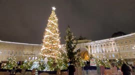 The main Christmas tree is set at Palace Square in St Petersburg,  Russia