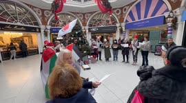 Activists decorated Christmas tree in High Street Kensington with Palestinian flags and sang ceasefire carols