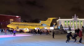 Russian plane covered in lights for Christmas celebrations in Moscow