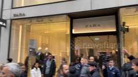 Pro-Palestine protesters call for a boycott of Zara on London’s Oxford Street
