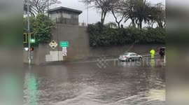 Garden Street Off-Ramp Transformed into Water Haven, Forces Closure on US 101 Southbound in Santa Barbara, CA, USA