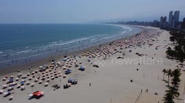 Aerial view of Praia Grande ahead of Christmas Day in Sao Paulo, Brazil