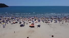 Top view of the umbrellas at Praia Grande in São Paulo, Brazil