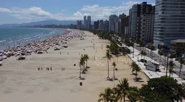 Top view of the umbrellas at Praia Grande in São Paulo, Brazil