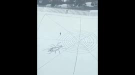 Snow artist: unveiling intricate spider patterns in Shandong's snowy canvas