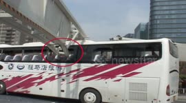 Limit height pole impaling into tourist coach causes several passengers injured