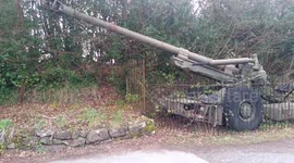 Old battle gun in a garden on dartmoor
