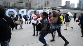 Flash mob pillow fight in Toronto, Canada