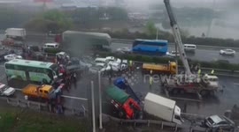 Aerial footage of major pile-up on motorway in China