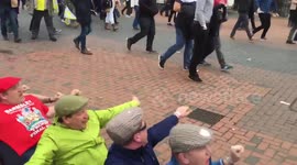 Barnsley fans do impression of rowers before Oxford cup final clash