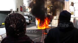 Van burns on London's Cornhill before exploding