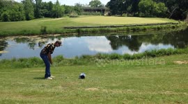 Angry golfer throws club and bag