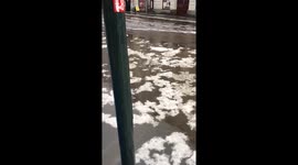 Flooding in Oslo, Norway causes mini whirlpool effect on road