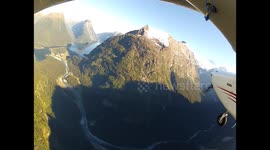 Approach and landing at Milford Sound, New Zealand