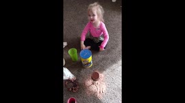 Three-year-old tries to make chocolate milk, makes a mess instead