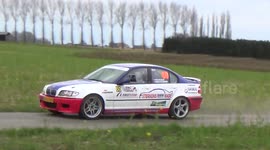 Rally driver misses turning and bumps van