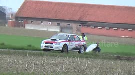Rally Car fog turn and drive on tree. TAC Rally 2016 Belgium rally championship