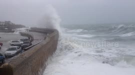 Massive storm waves crash into Cornish coast