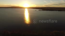 Drone Sunset Giltter Path Over Lough Neagh