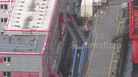 Activity around Bibby Stockholm in Dorset, UK following reports of a death onboard
