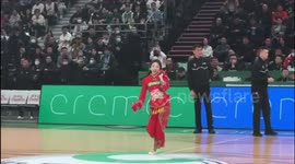 Cheerleading squad performing folk dance in Shenyang, China