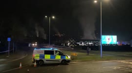 Scene after the explosion at an industrial estate in South Wales, UK